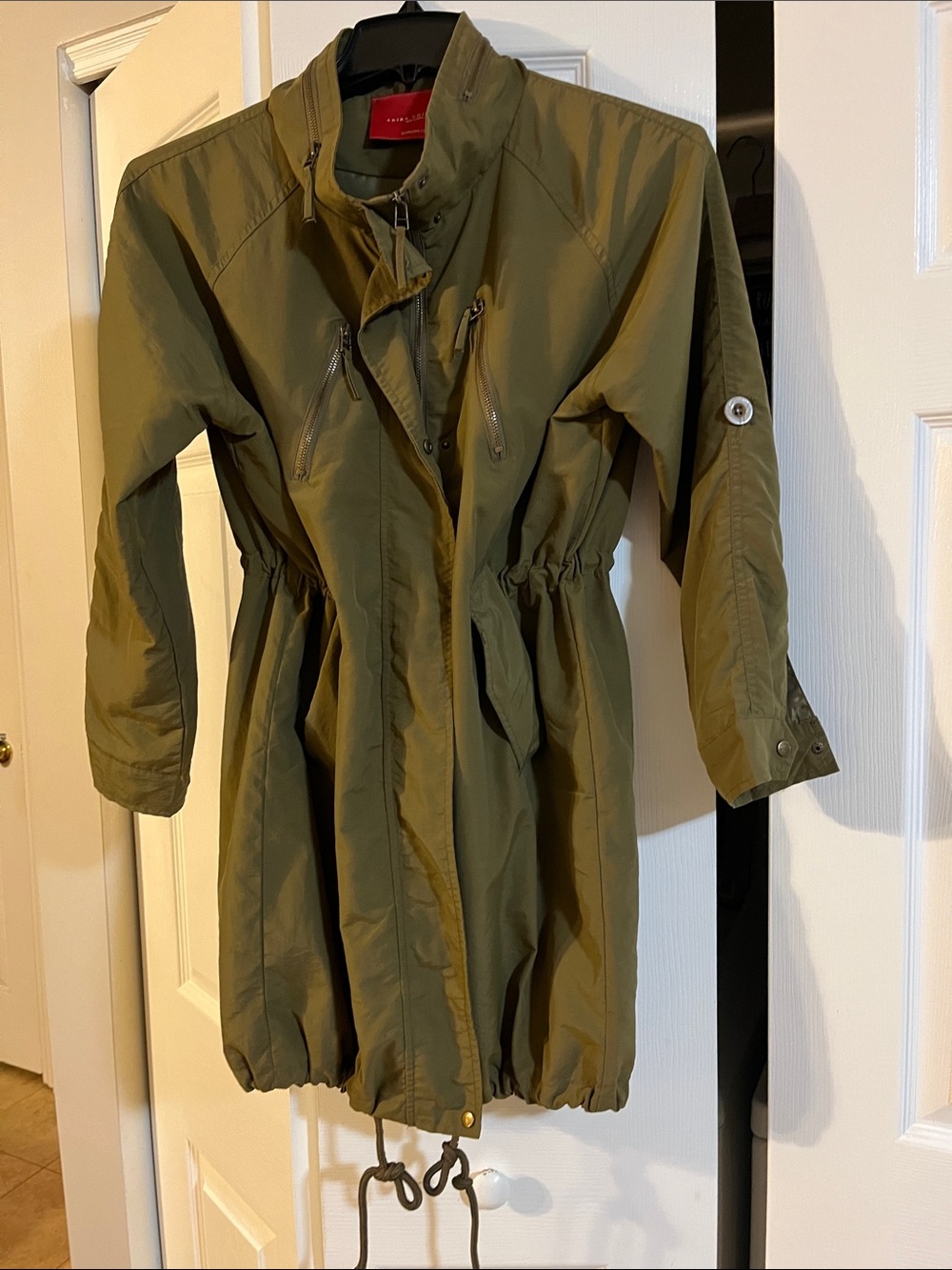 AKIRA Red Label Olive Utility Cinched-Waist Trench Coat